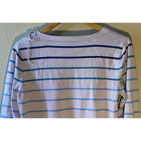 Talbots Knit Top Large Purple Blue Striped Lace Shoulder 3/4 Rolled Cuff Sleeve - Picture 8 of 9